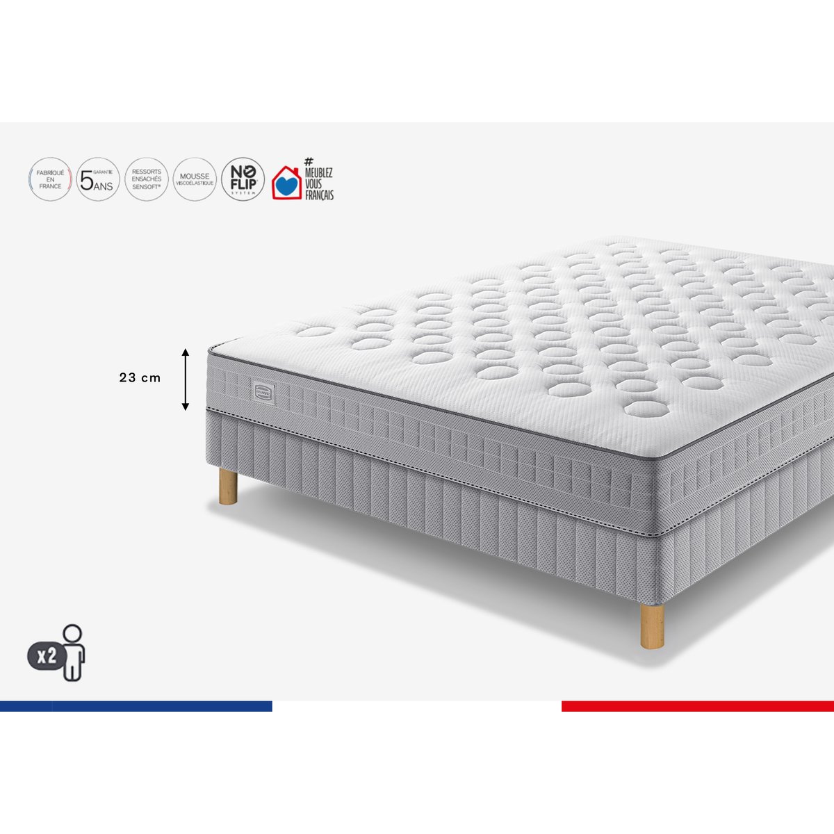 Ens INITIAL 140x190 matelas H23 ressort ensachés, ferme, sommier blanc, SIMMONS