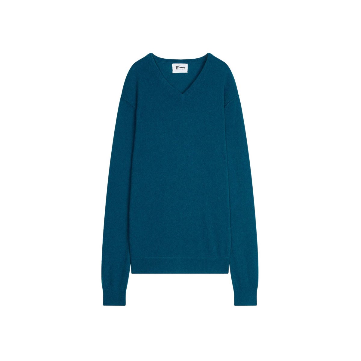 Pull Col V Paon Tom bleu vert, JUST CASHMERE