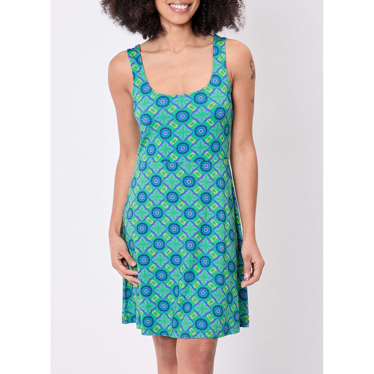 Robe imprimée maille rétro fluide DANETTE vert nairobi danette, PRINCESSE NOMADE