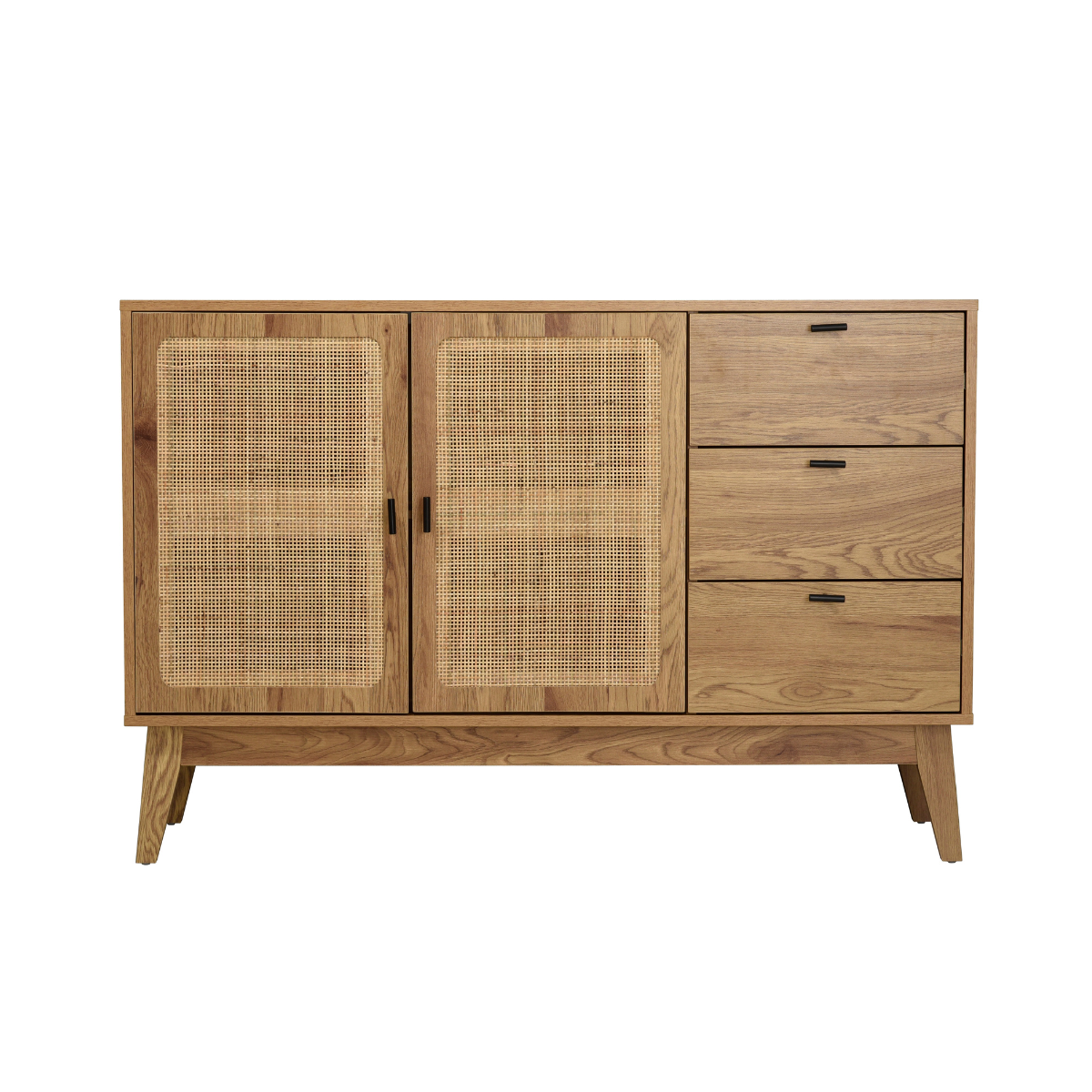 Buffet 2 portes et 3 tiroirs rotin - ALIA bois clair, CALICOSY