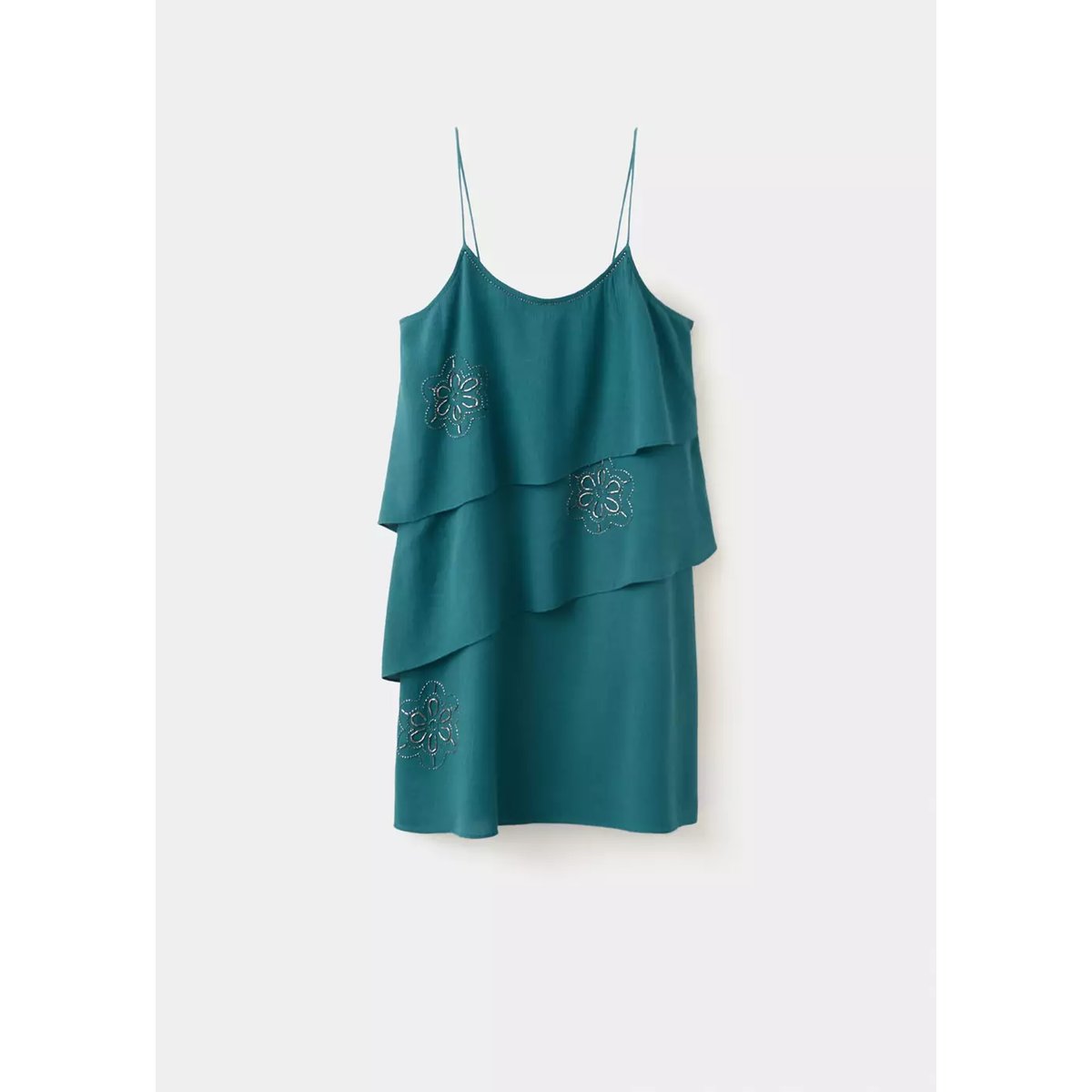 Robe à volants ornée de perles bleu pétrole, MANGO TEEN