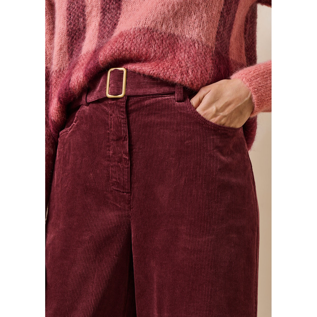 Pantalon droit en velours côtelé bordeaux, LA FEE MARABOUTEE