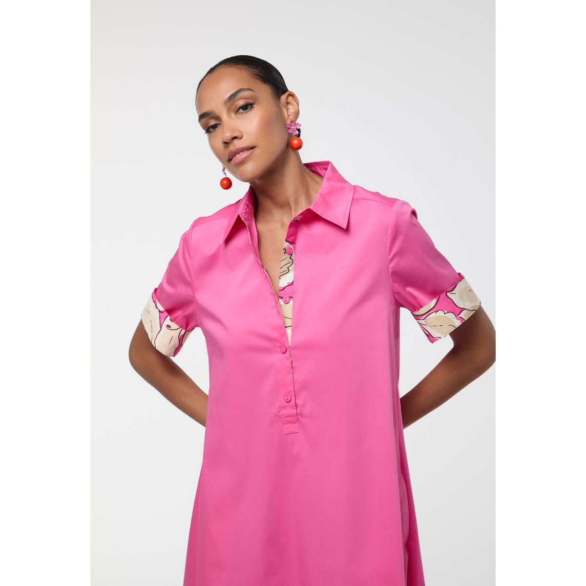 Robe chemise courte à boutons fuschia, LOLA CASADEMUNT