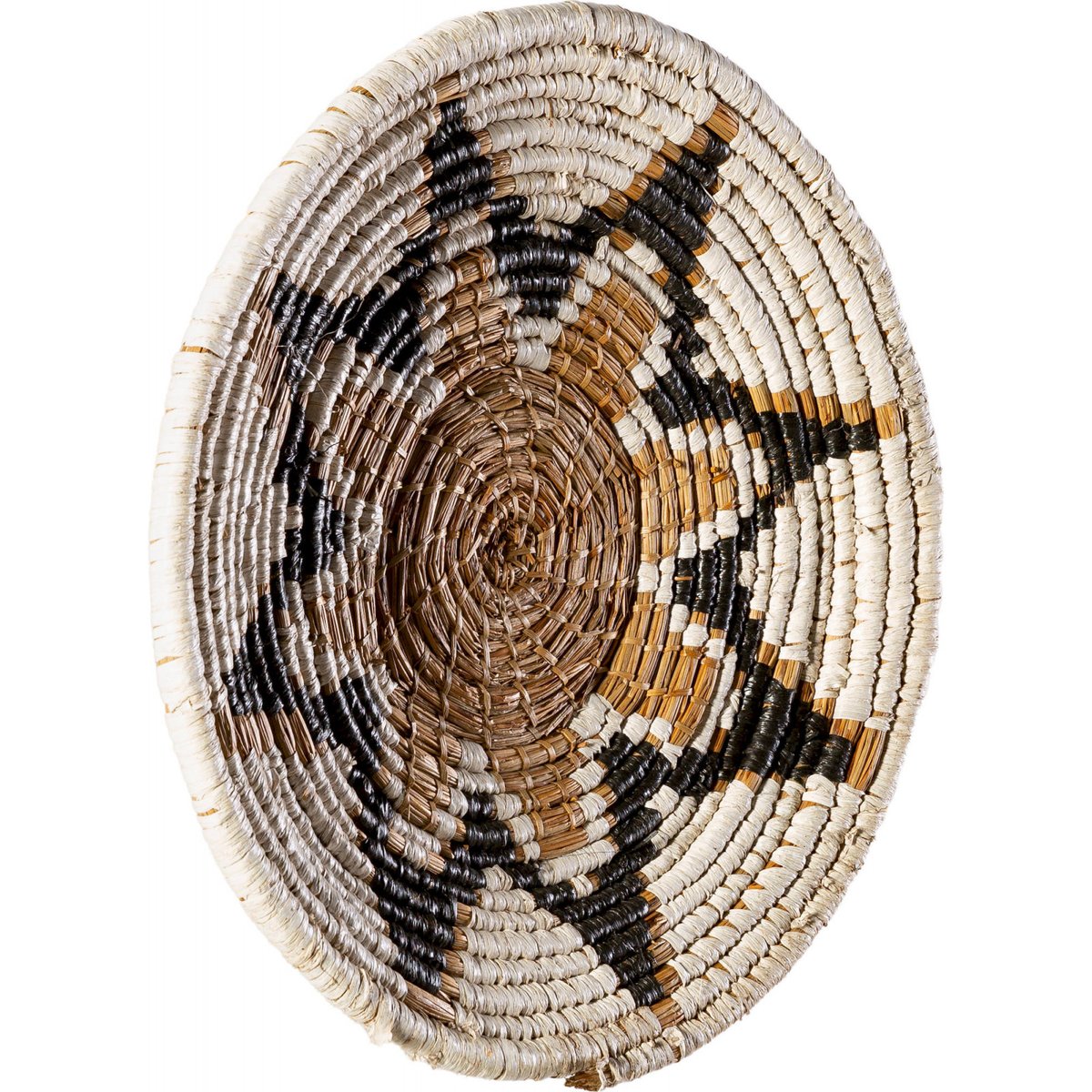 Ornement mural en feuille de banane tressée ton naturel beige avec accents noirs et blancs, RECOLLECTION