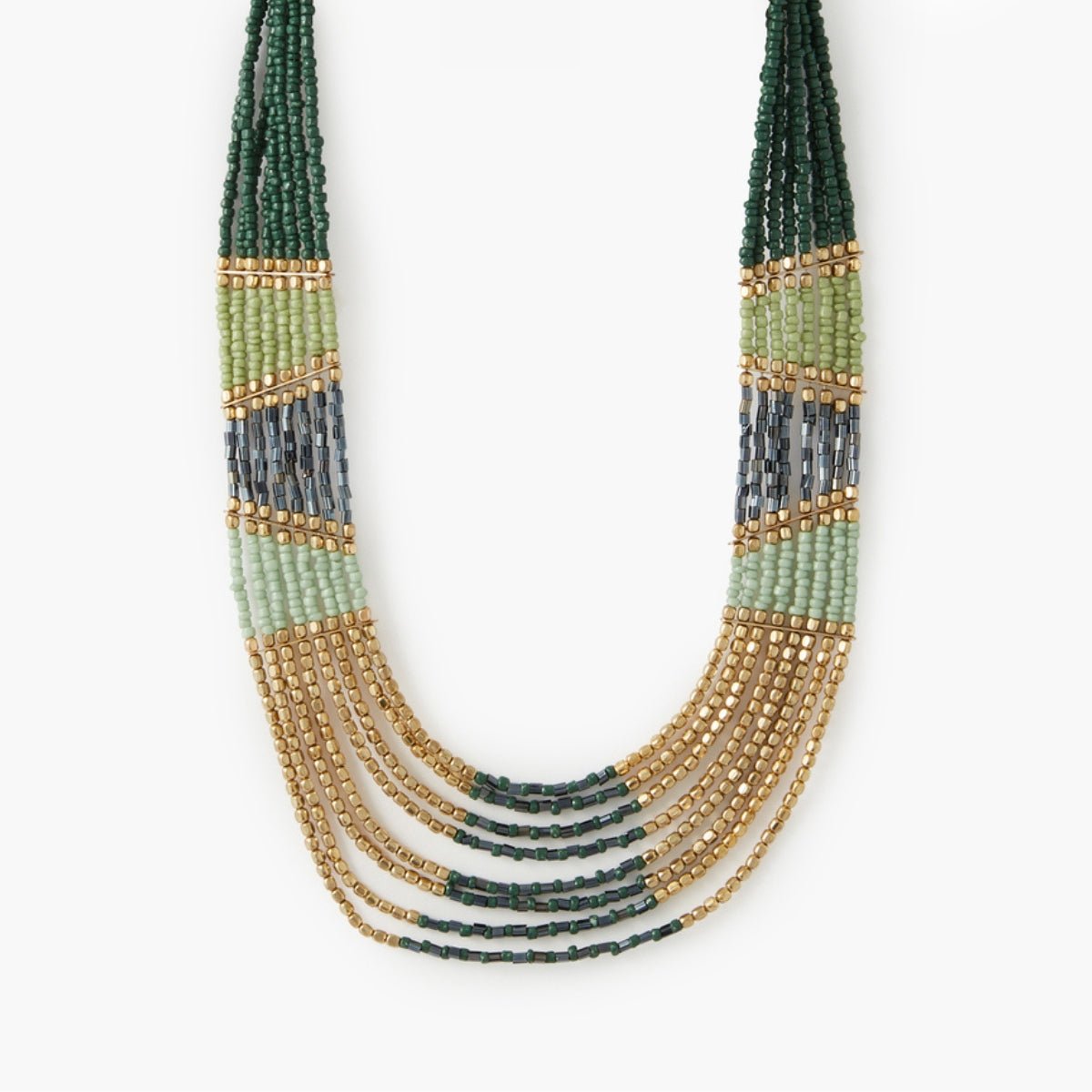 Collier plastron perles de rocailles vert et doré vert, BALABOOSTE