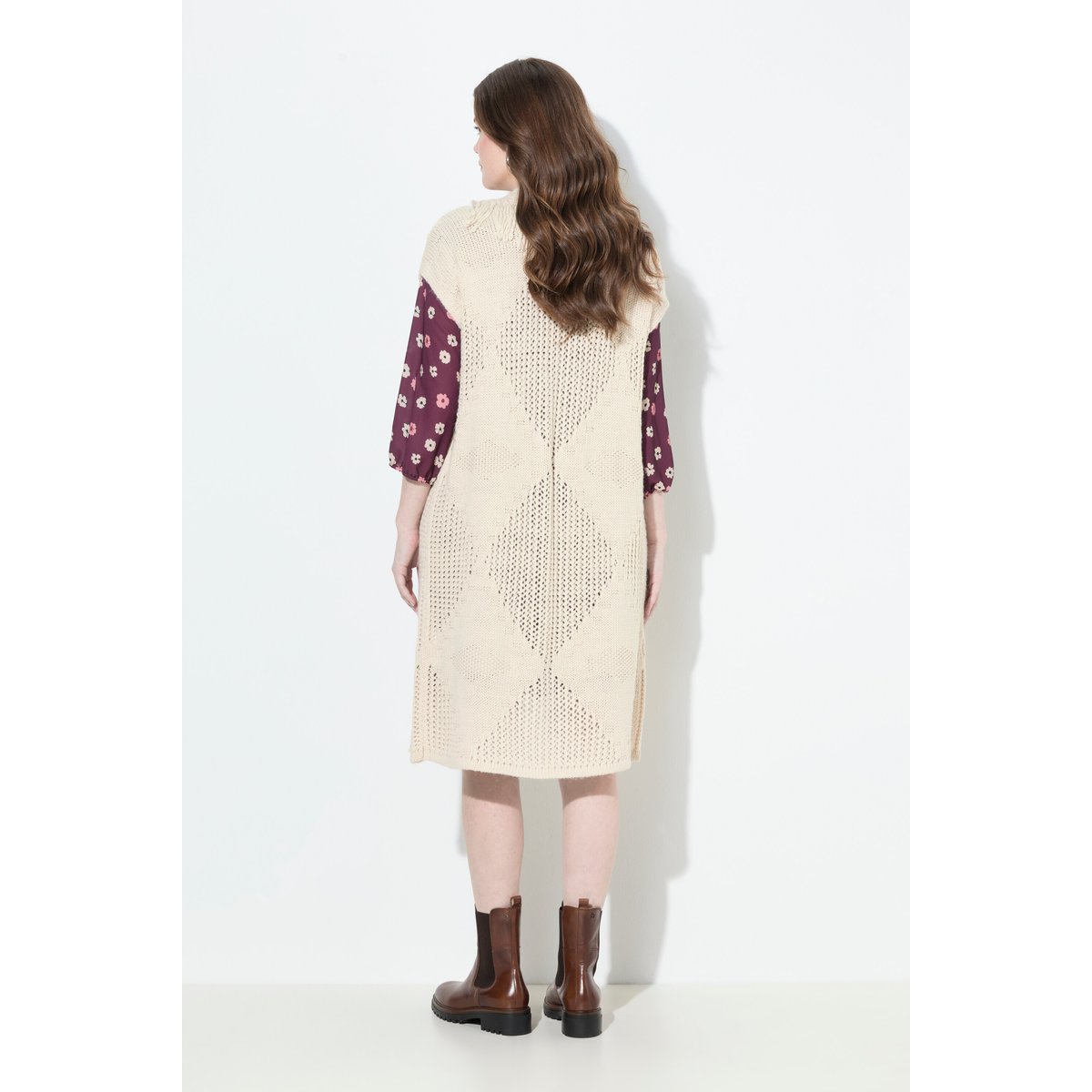 Cardigan long et oversize, coupe ouverte mastic foncé, ULLA POPKEN