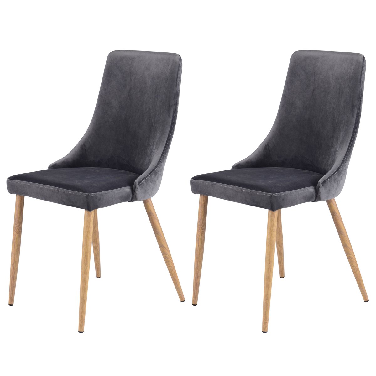 Lot de 2 chaises en velours - VINNI vert et pieds en métal imitation bois foncé, MAISON PAVANE