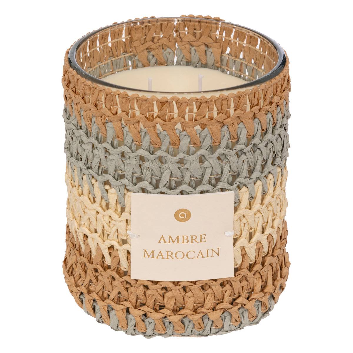 Bougie parfumée 2 mèches en photophore verre tissé ZAYA multicolore, ATMOSPHERA