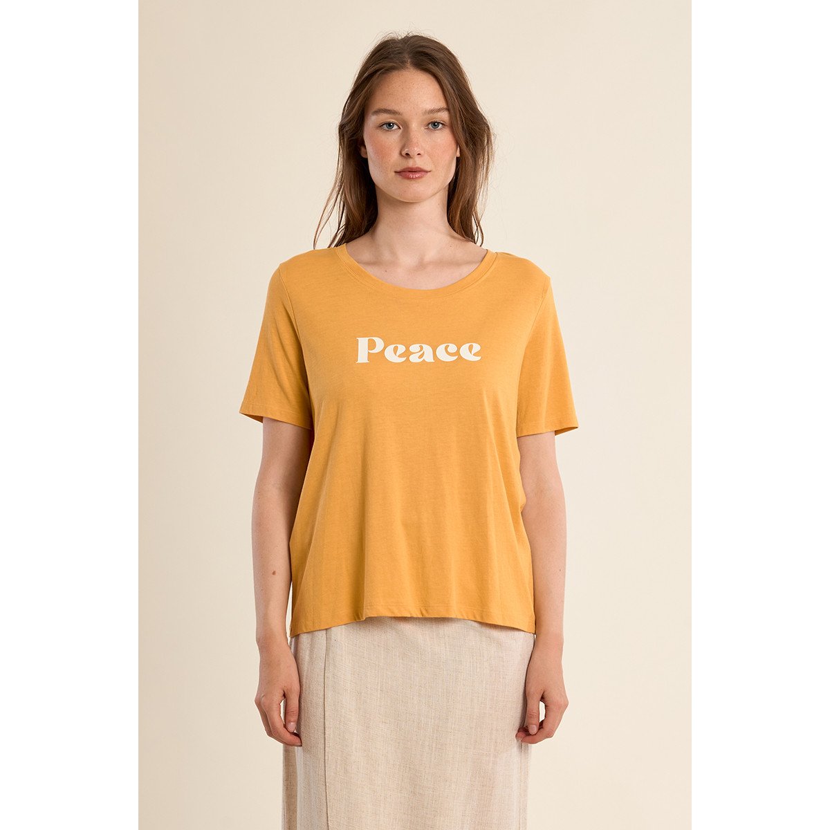 T-shirt en coton "Peace" mango yellow, MOLLY BRACKEN