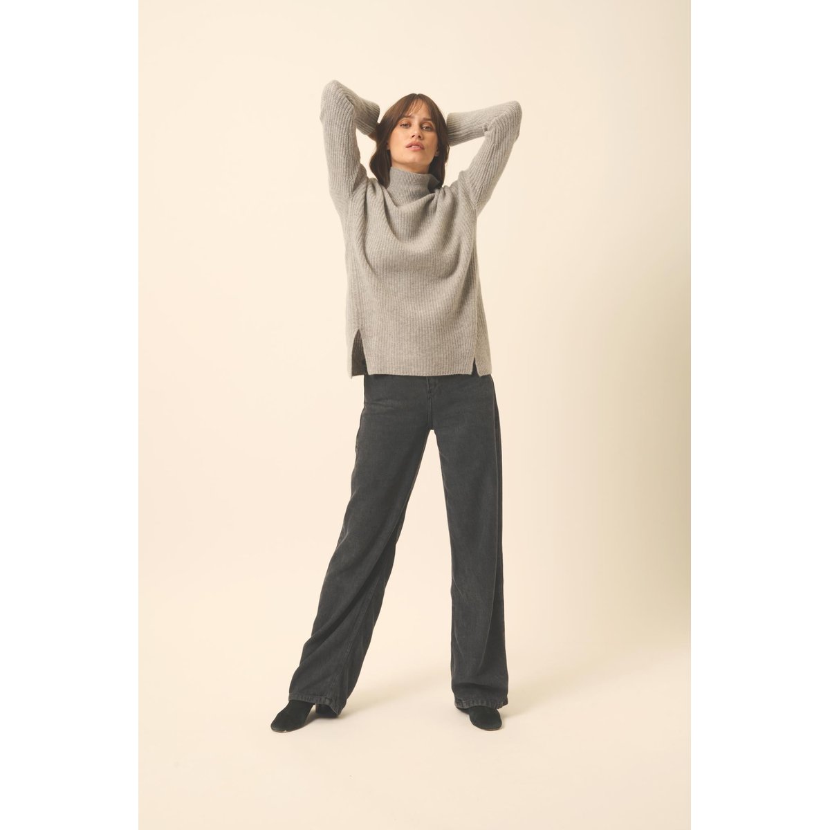Pull Col Roulé 4 Fils Nuage Chiné Louise gris chiné, JUST CASHMERE
