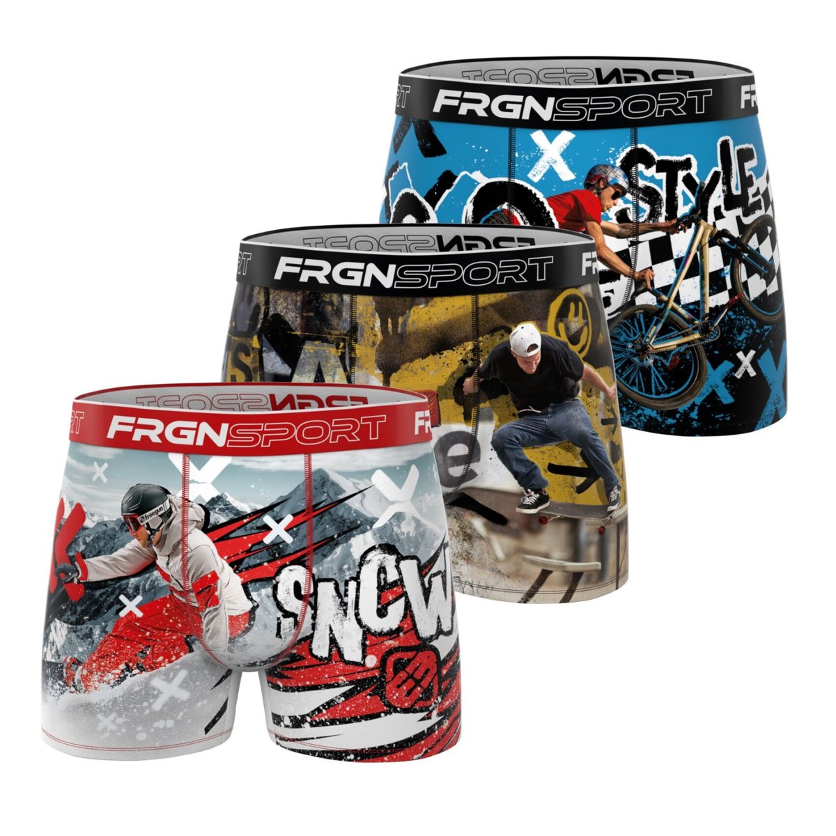 Lot De 3 Boxers Microfibre rouge/bleu/noir/blanc/jaune, FREEGUN