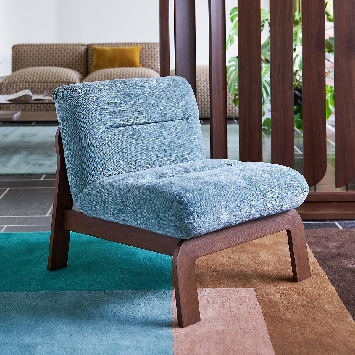 Niedriger gepolsterter Sessel, TALET blau/holz, LA REDOUTE INTERIEURS