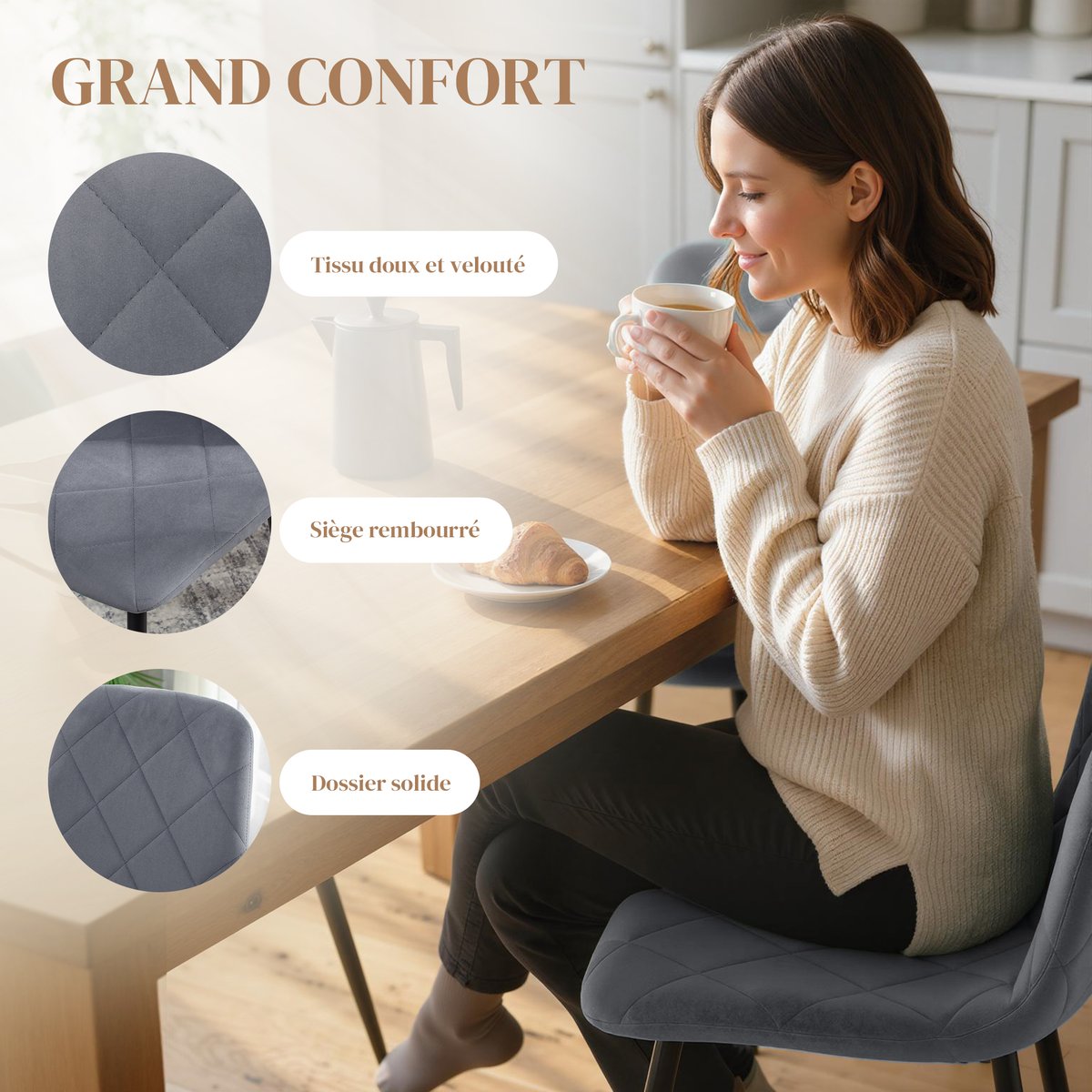 Chaise de salle à manger Polyester Gris gris, HOMCOM