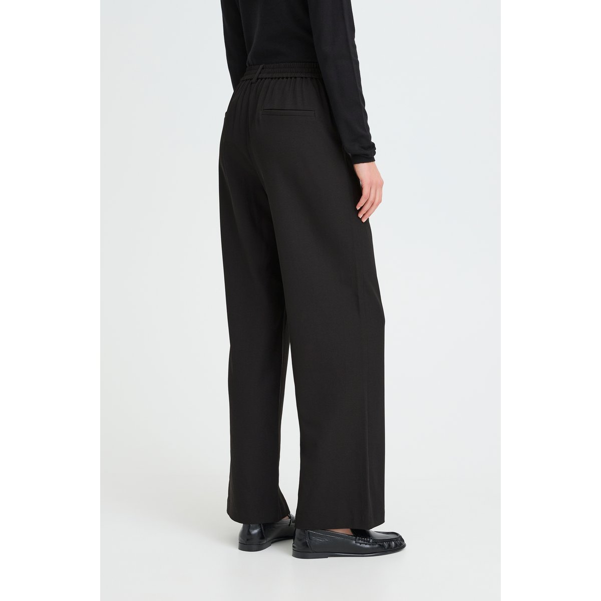 Pantalon large à pinces, taille elastiquée noir, ICHI