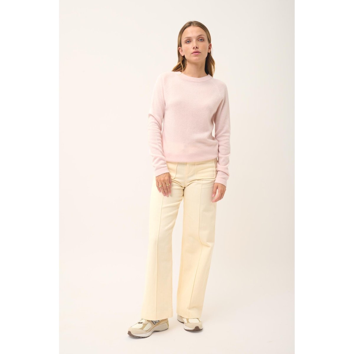 Pull Col Rond Poudre Jane rose clair, JUST CASHMERE