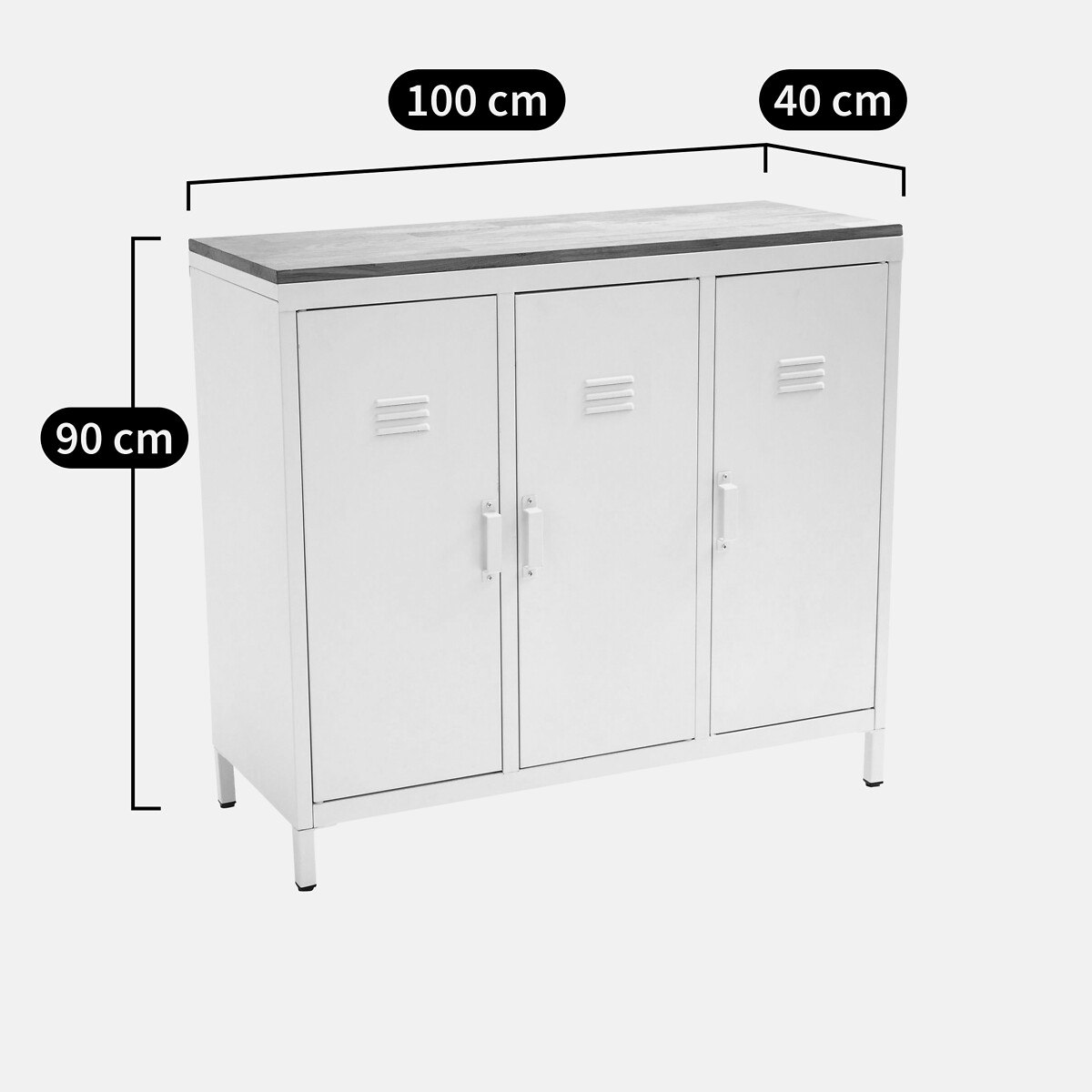 Armoire ou vestiaire 3 portes, en métal acier et dessus en chêne, HIBA gris anthracite, LA REDOUTE INTERIEURS