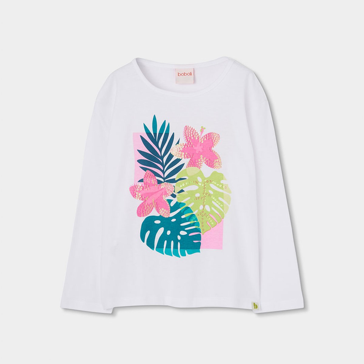 T-shirt fille manches longues coton blanc, BOBOLI