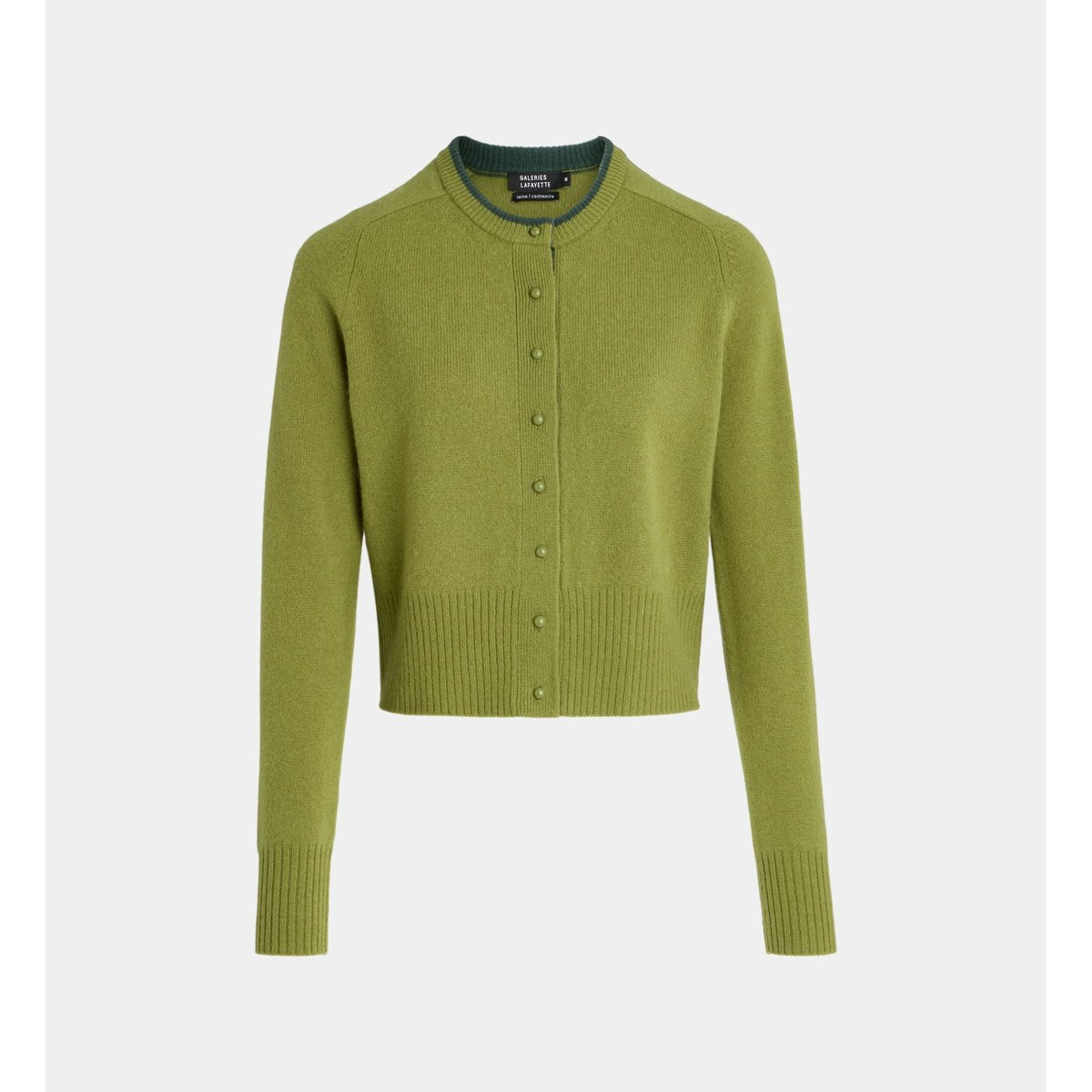 Cardigan droit court dali en laine vert gazon, GALERIES LAFAYETTE