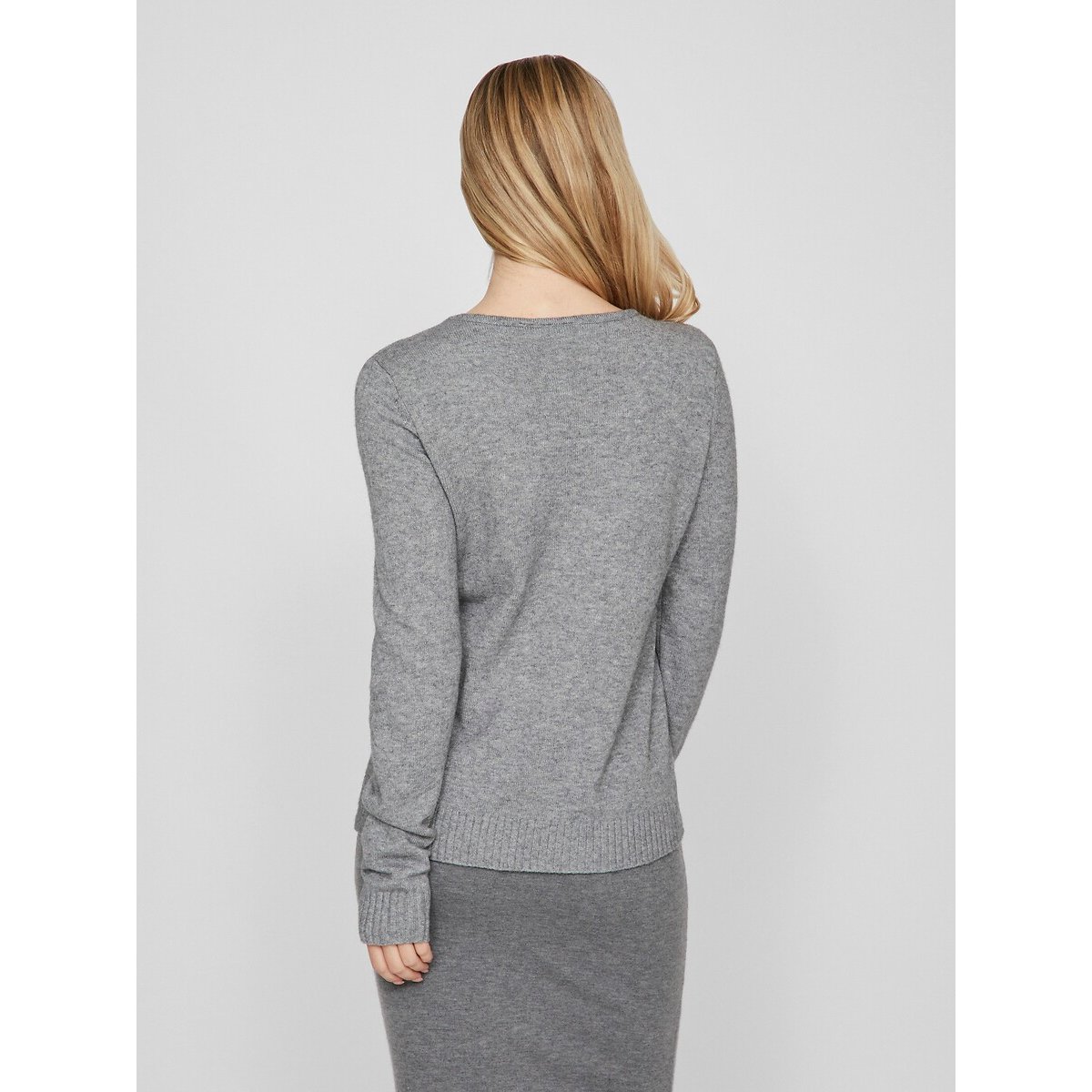 Jersey con cuello de pico de punto fino medium grey, VILA