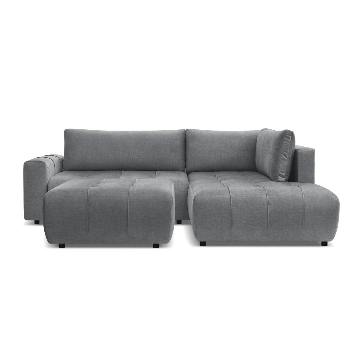 Canapé d'angle convertible 4 places en velours avec pouf, ARSENE gris foncé, BOBOCHIC