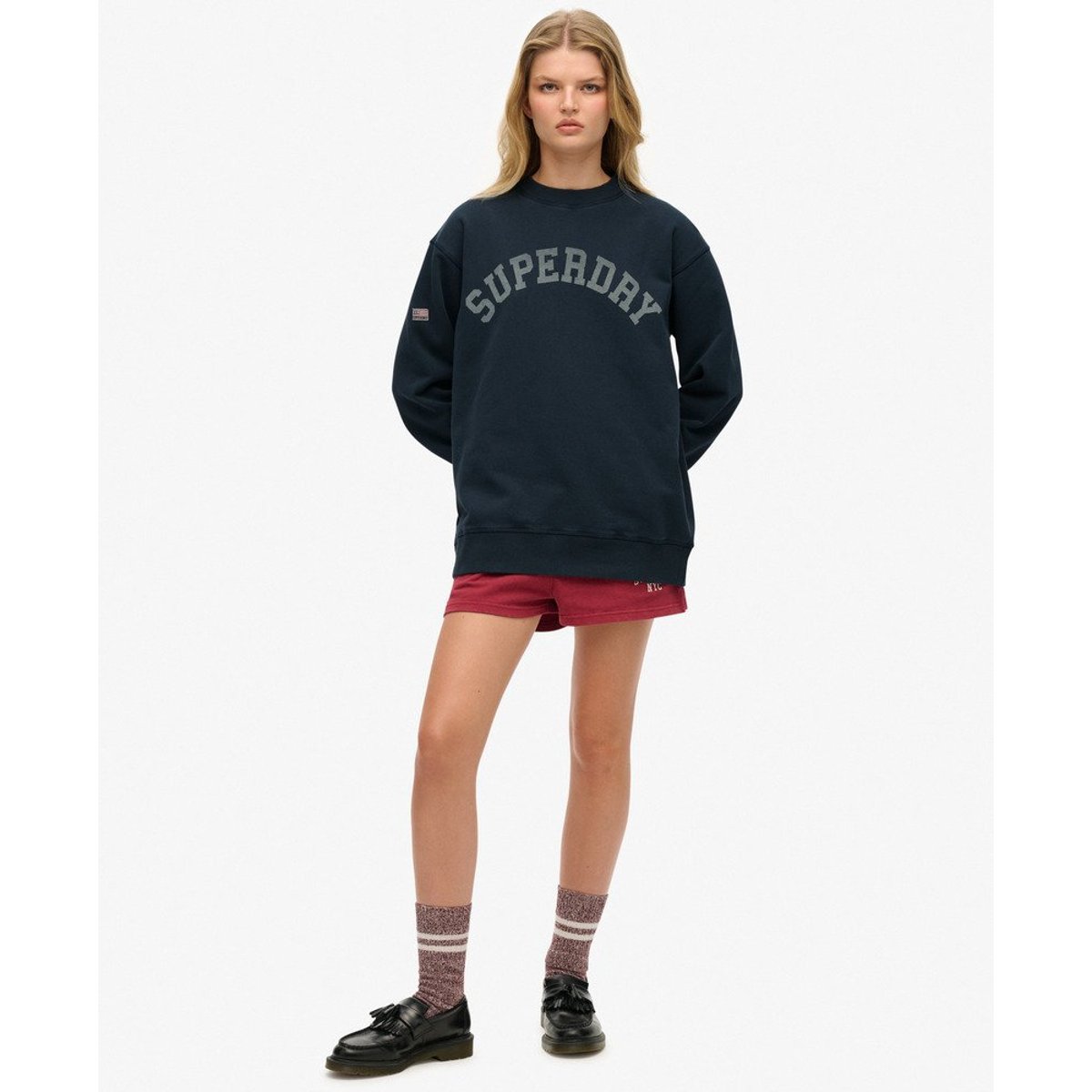 Sweat ample à col rond Athletic Essentials bleu marine éclipse, SUPERDRY