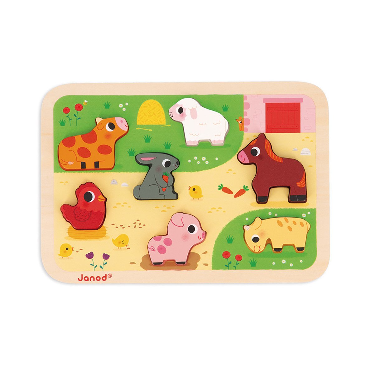 Puzzle En Bois A La Ferme couleur unique, JANOD