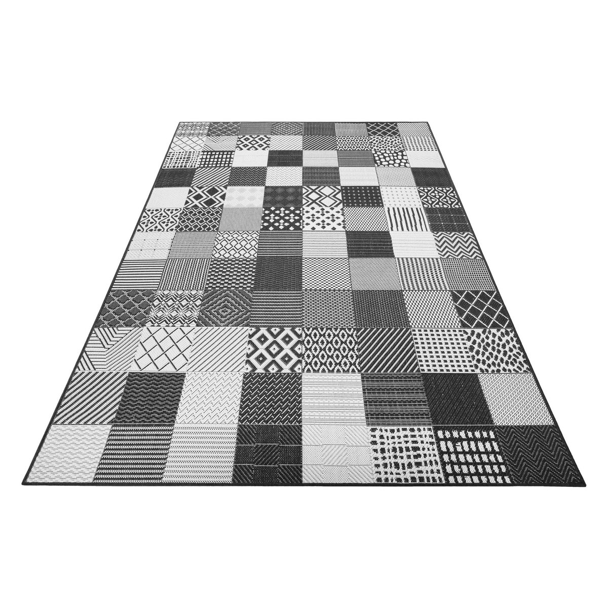 Tapis intérieur extérieur motif patchwork , IN & OUTDOOR CHESTER noir, ESPRIT