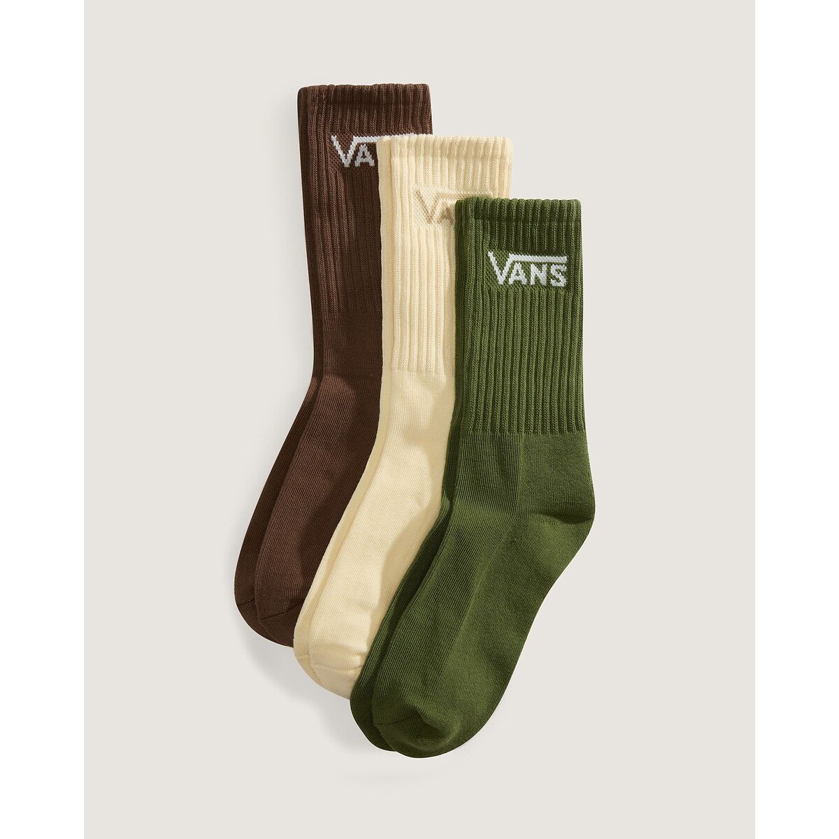 Lot de 3 paires de chaussettes hautes vert + beige + marron, VANS