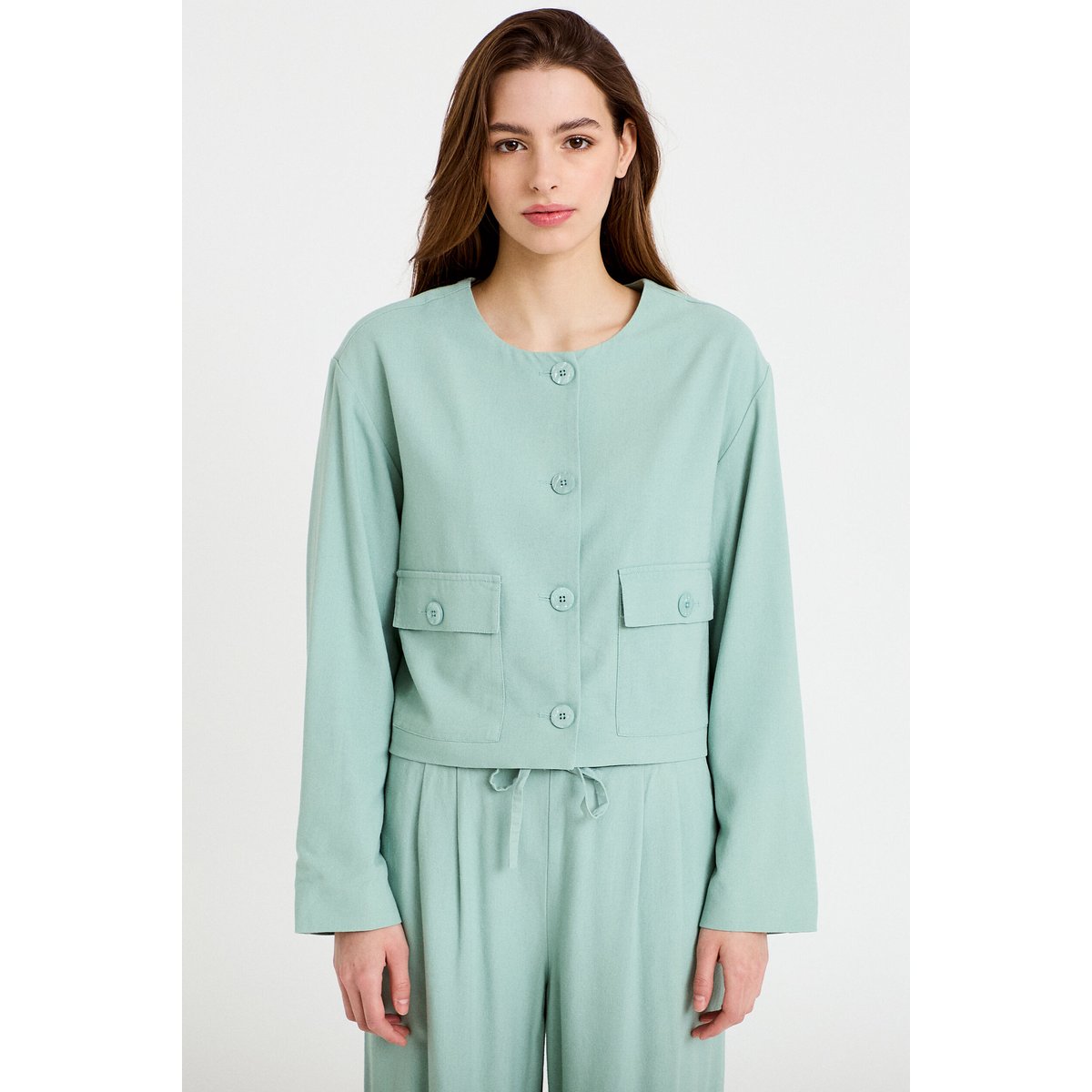 Veste coupe droite courte vert pastel, CACHE CACHE