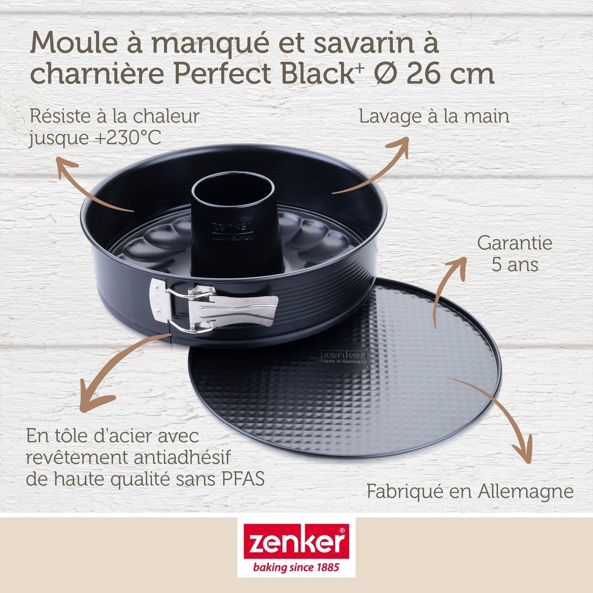 Moule à manqué et à savarin double fond 26 cm PERFECTBACK+ noir, ZENKER