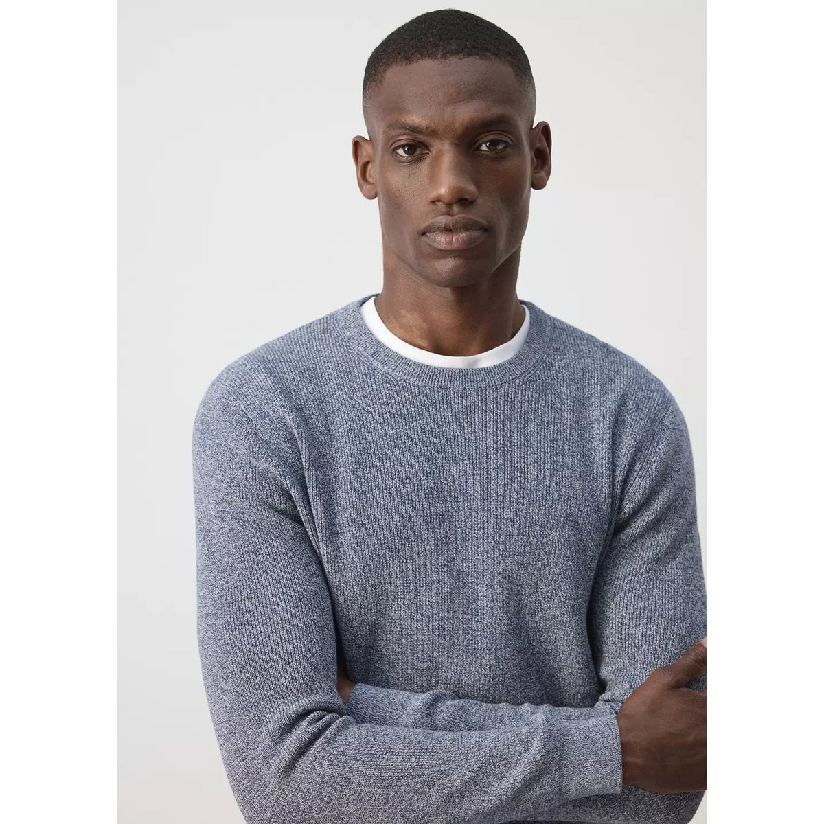 Jersey 100 % coton en maille fine côtelée bleu, MANGO MAN