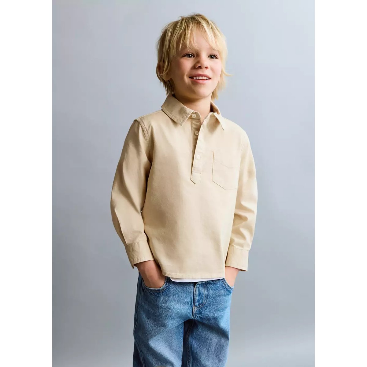 Chemise coton à poche ivoire, MANGO BABY