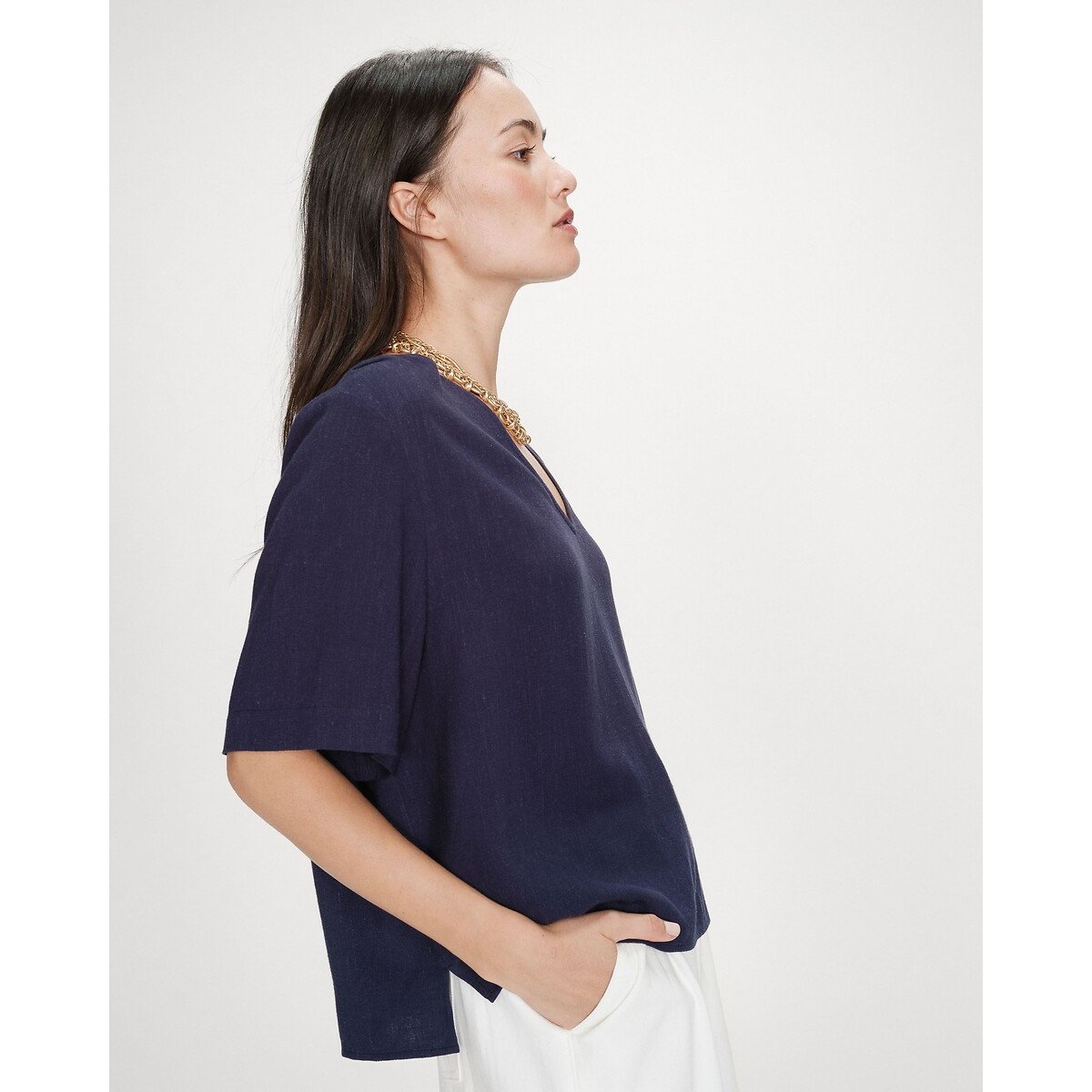 Top manches courtes col V VIOLON bleu marine, GRACE & MILA