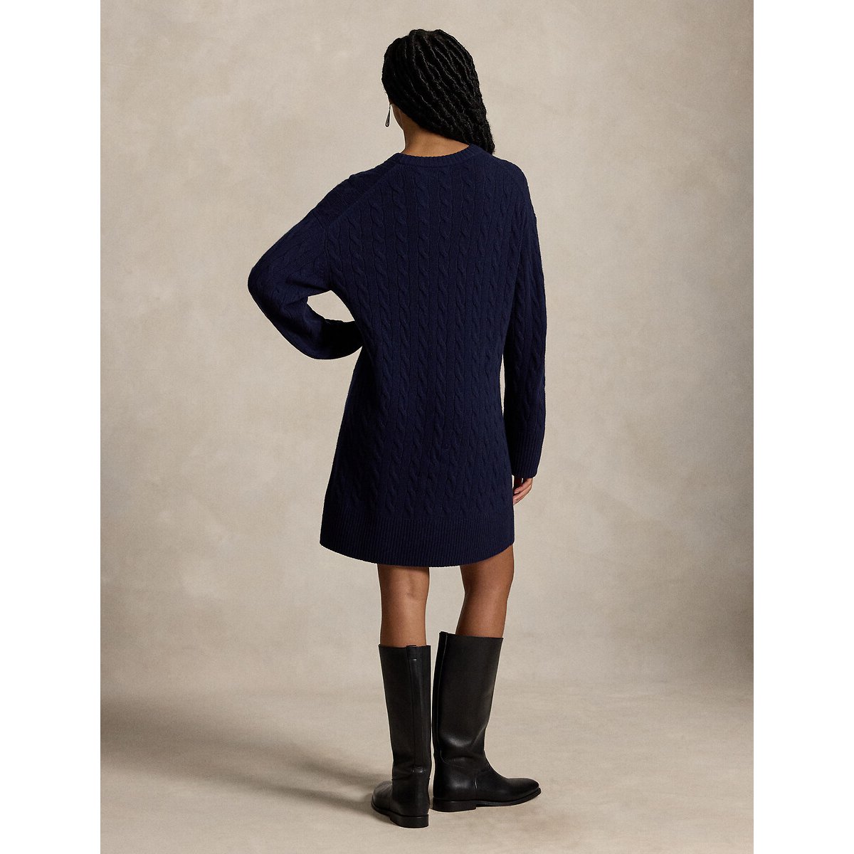 80% Wool and 20% Cashmere Mini Cable Knit Dress navy, POLO RALPH LAUREN