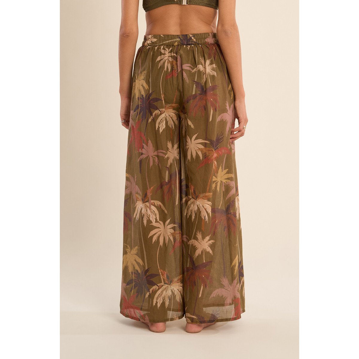 Pantalon large imprimé et ceinture à nouer khaki moana, MOLLY BRACKEN