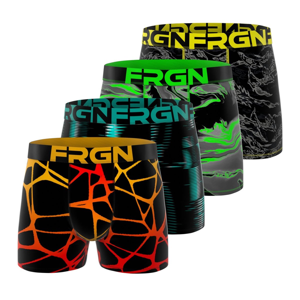 Lot De 4 Boxers Microfibre turquoise/orange/jaune/noir/bleu/vert/gris, FREEGUN