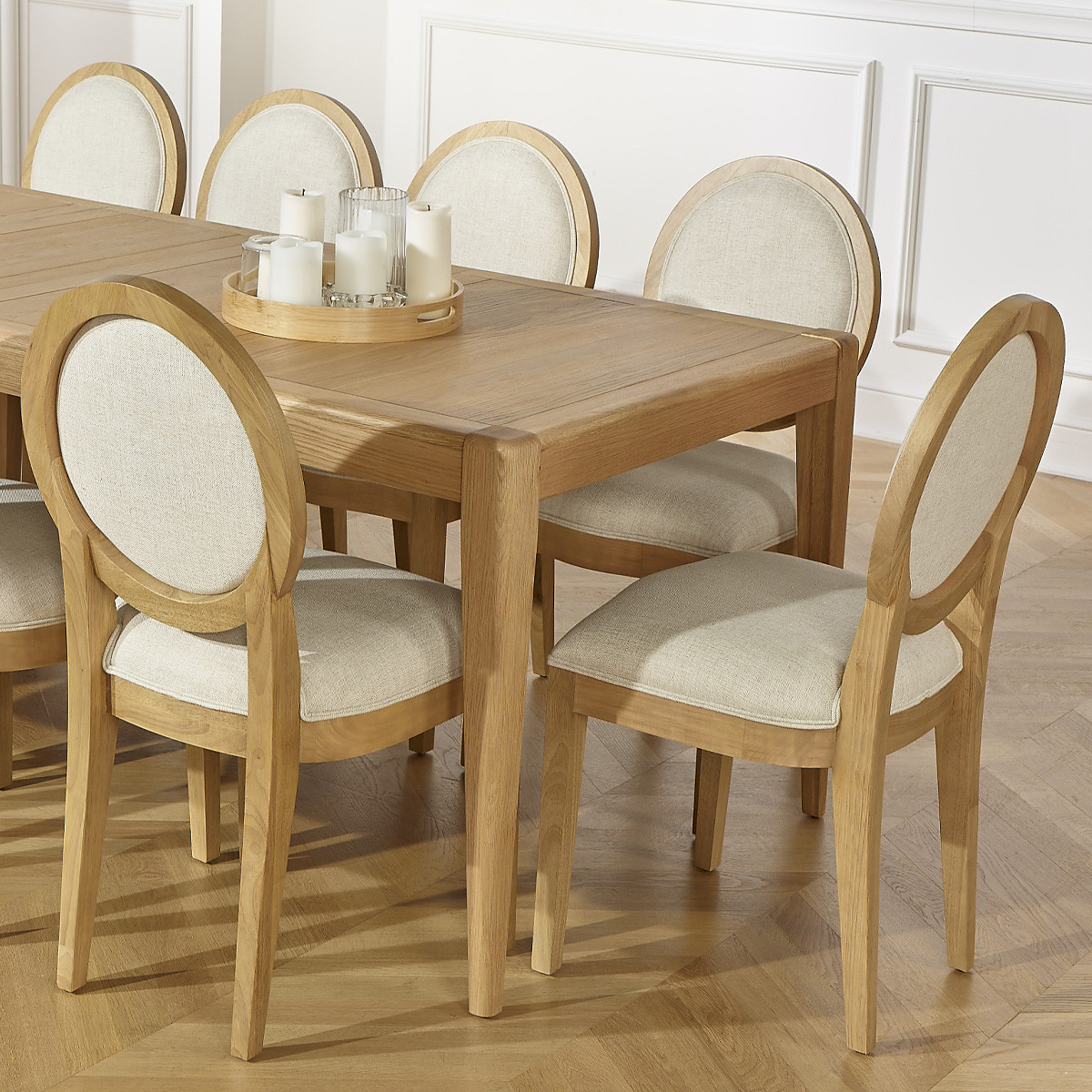 Table extensible en chêne, 2 rallonges, 10 couverts TENNESSEE beige, ROBIN DES BOIS