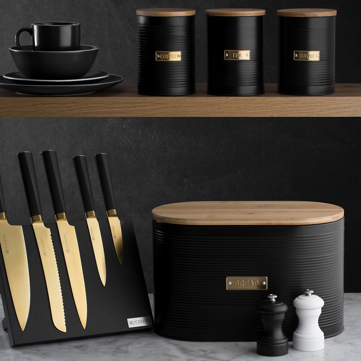 Otto Tea Coffee Sugar Canisters in Black black, TYPHOON