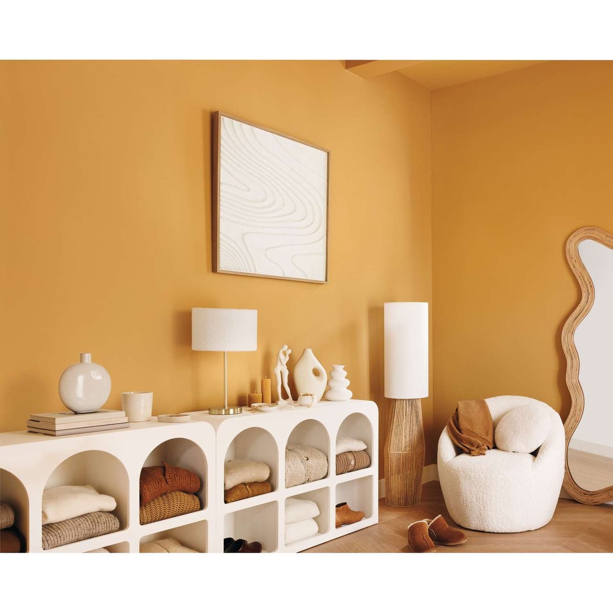 Tableau en relief HATEYA blanc, ATMOSPHERA