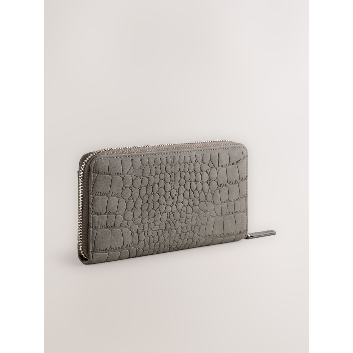 Grand porte-monnaie effet croco gris, NEXT