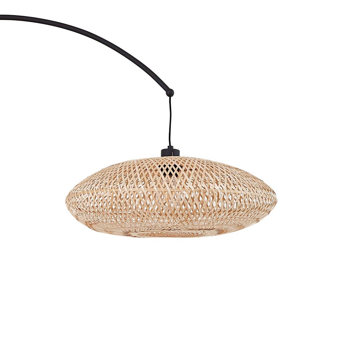 Lampadaire en métal moderne, Solvian noir, bois clair, LINDBY