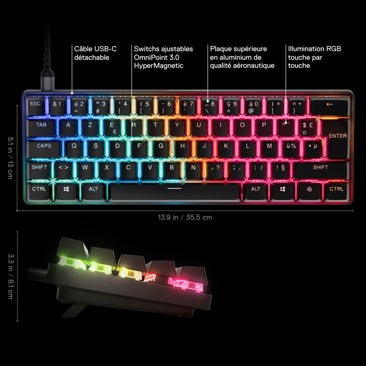 Clavier gamer Apex Pro Mini Gen 3 FR couleur unique, STEELSERIES