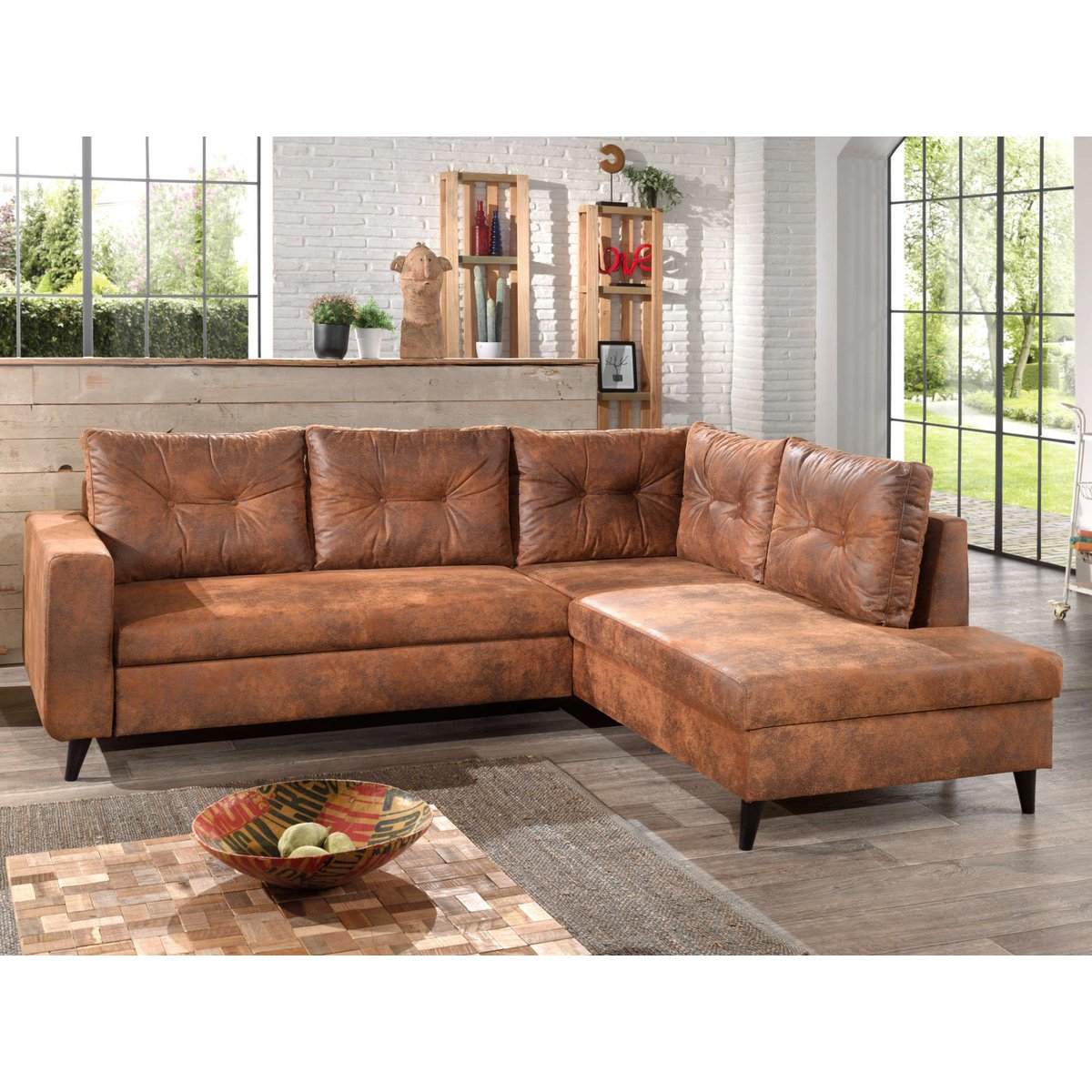 Canapé d'Angle droit 5 places - NORDIC marron, BEST MOBILIER