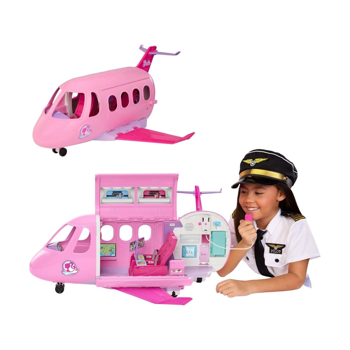 Barbie Dream Land - Avion de rêve avec microphone fonctionnel rose, MATTEL