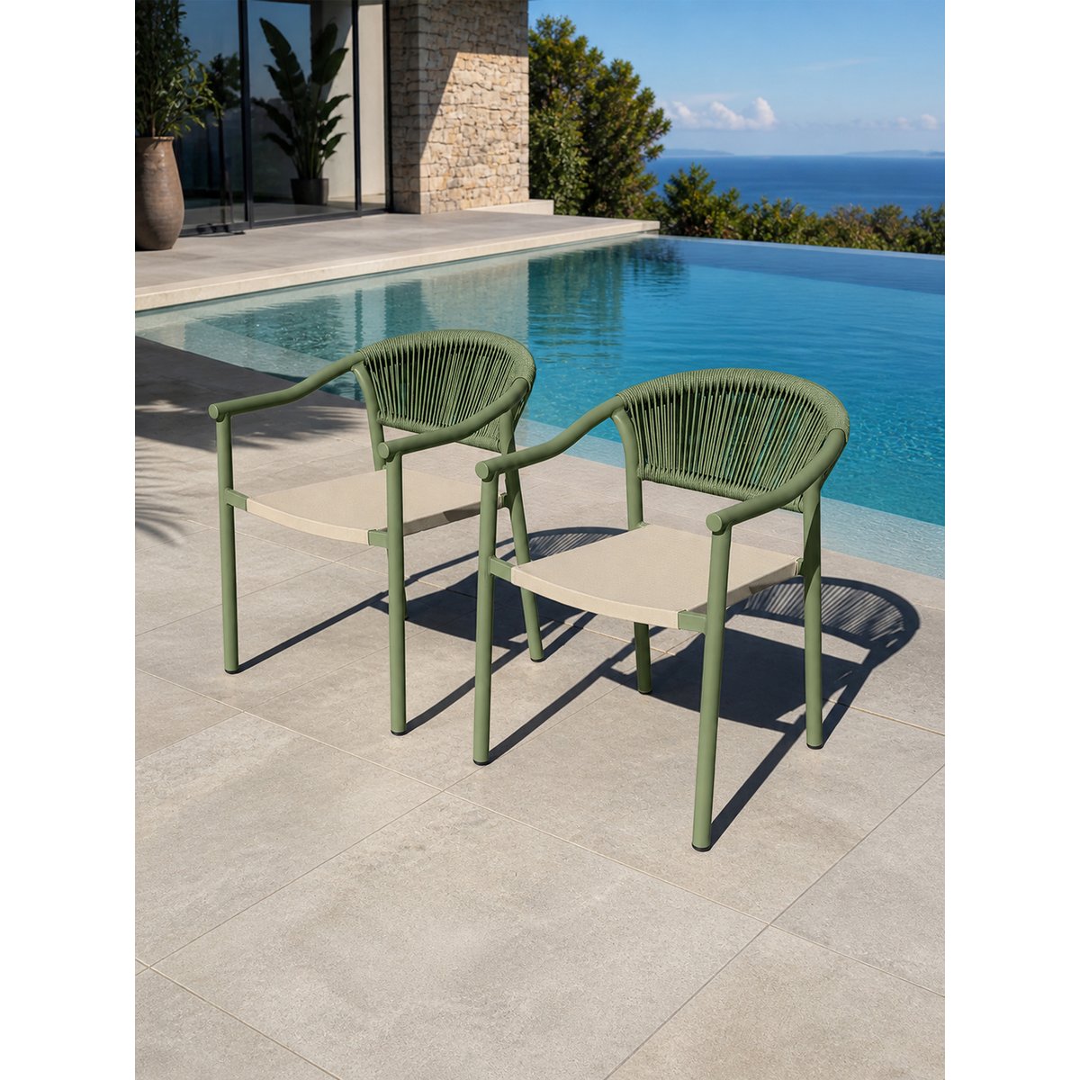 Lot de 2 fauteuils de jardin SUMBA vert olive, DCB GARDEN