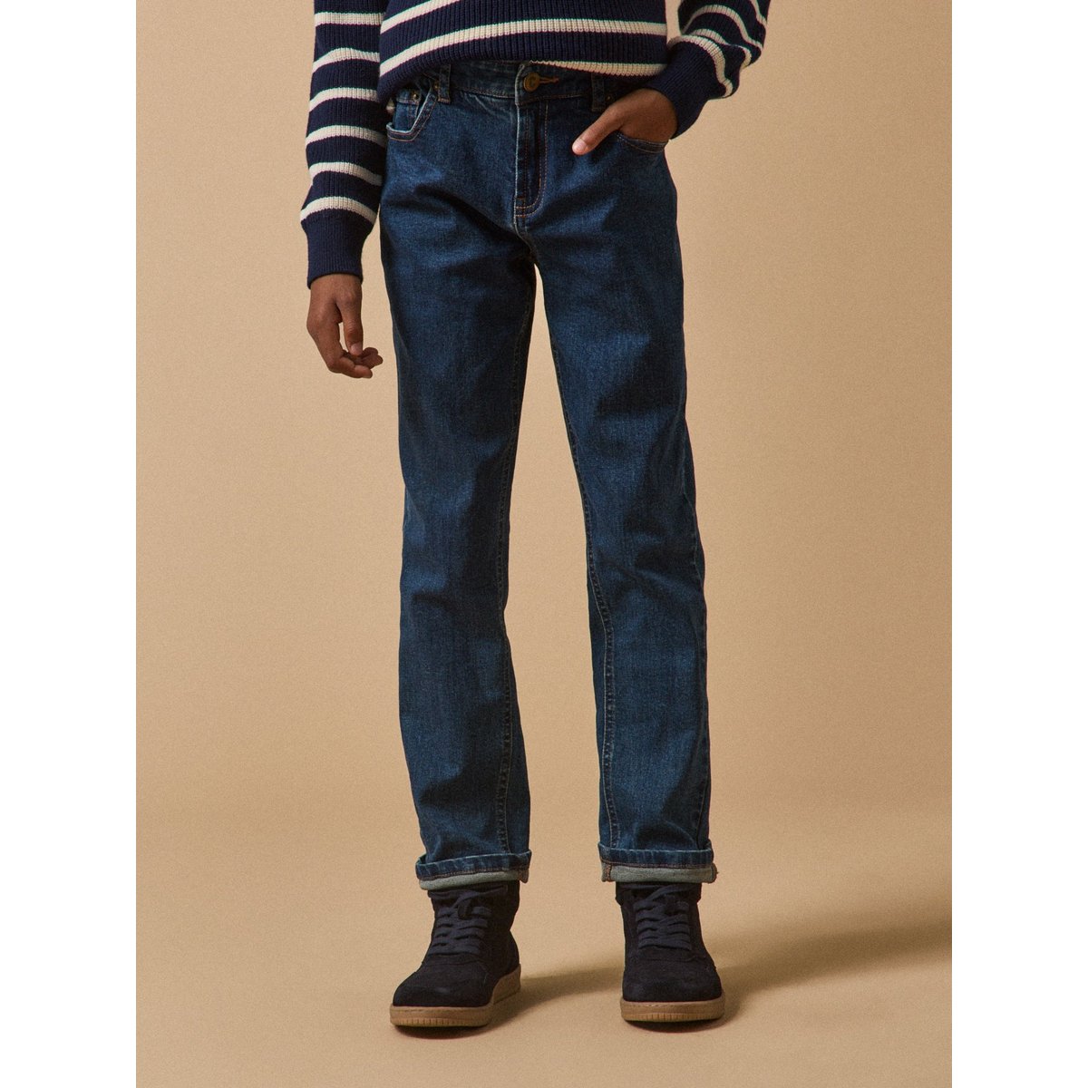 Jean droit bleu fonce uni, CYRILLUS