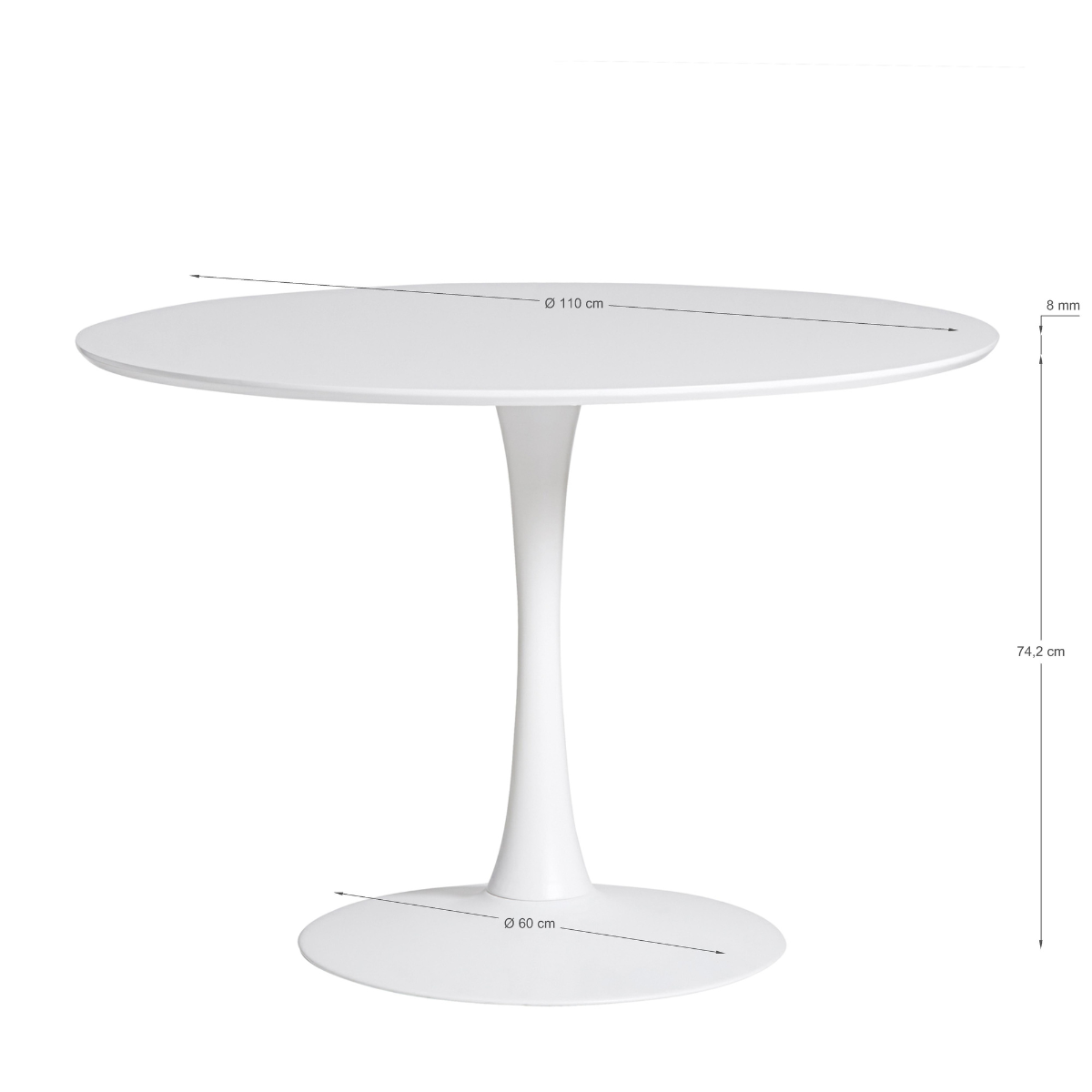 Table ronde pied métal diamètre 110 cm - ODA blanc, CALICOSY