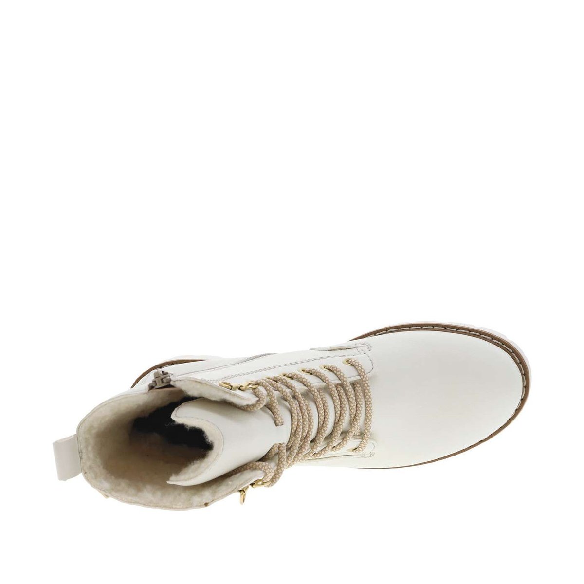 Bottines blanc cassé à talon décroché bas et à lacets ronds et zip latéral blanc cassé, RIEKER