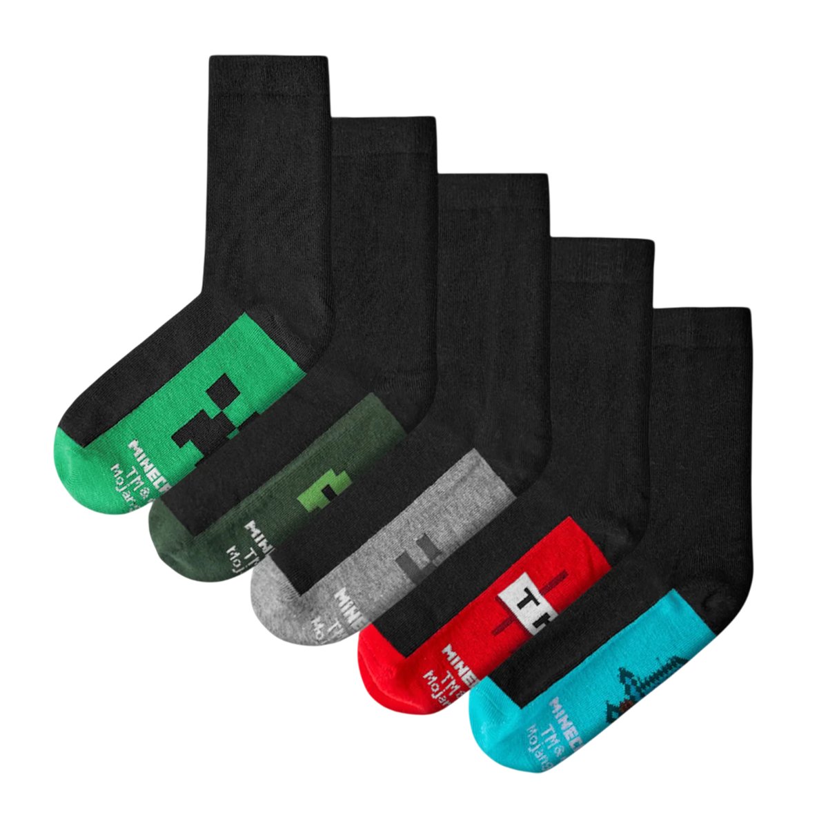 Lot de 5 paires de chaussettes mi-mollets motif/style imprimé multicolore, MINECRAFT