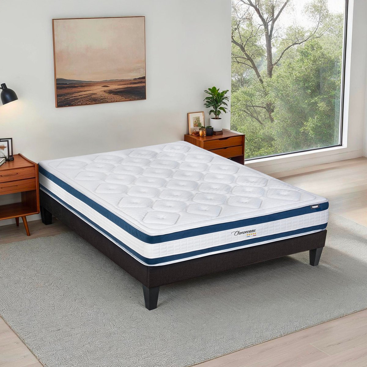 Ensemble Chenonceau - Matelas mémoire de forme 26 cm + Sommier bois - Accueil moelleux, soutien ferme blanc, BELLECOUR